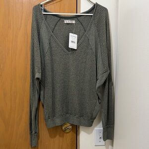 NWT Free People Sz S sage green V-Neck Santa Clara thermal